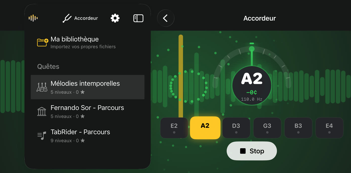 L’accordeur : la corde de la est juste